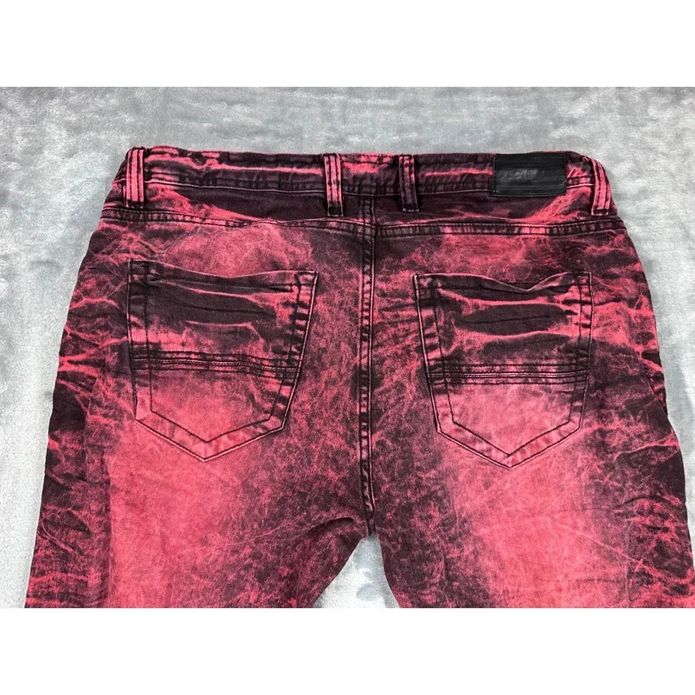 Jordan Craig Mens Slim Fit Acid Wash Jeans Red Black Drawstring 36x32 JJ211